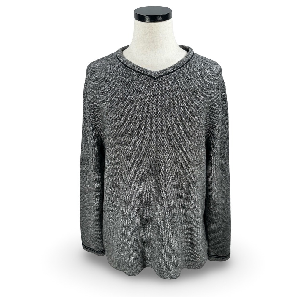 Carbon 2 Cobalt Mens XL Gray Textured Cotton V-Neck Chunky Sweater Pullover